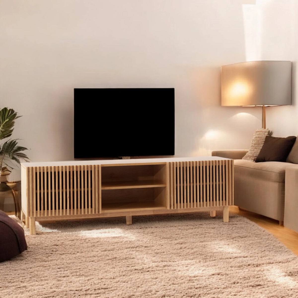 Julian Natural Wooden TV Unit front view