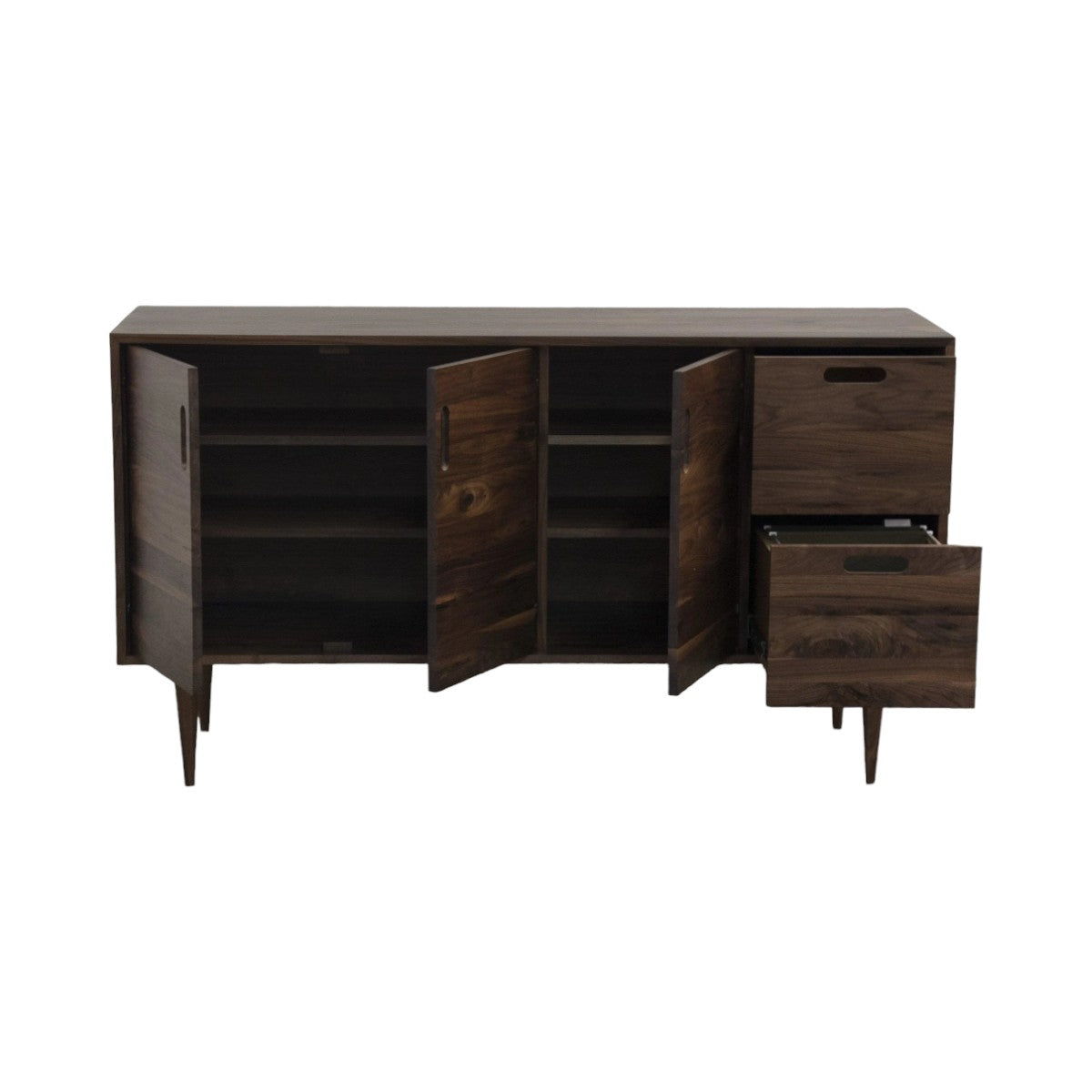 Ianna Walnut Wood Sideboard interior shelving open doors
