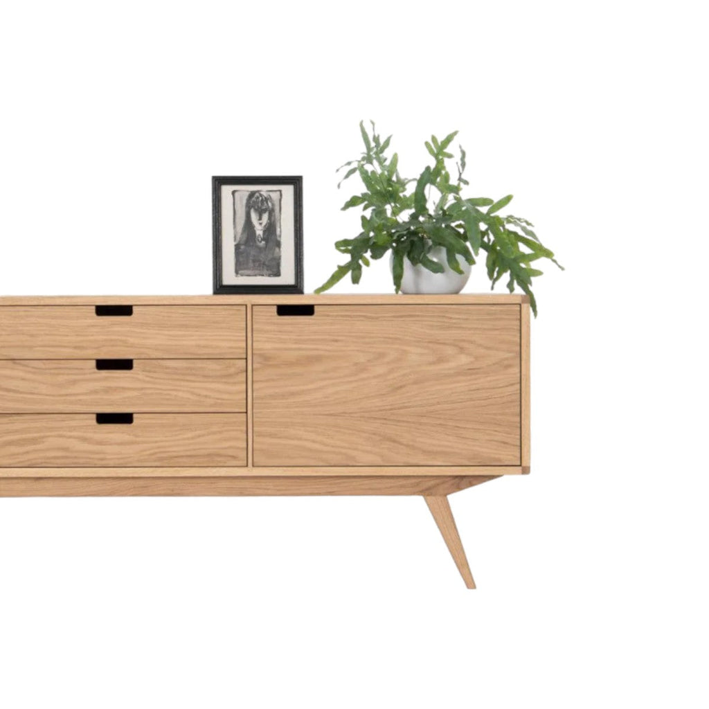 Jacek Oak Wood Sideboard featuring smooth-gliding storage drawers