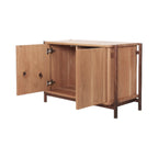 Janis Oak Wood Cabinet open doors showing interior storage