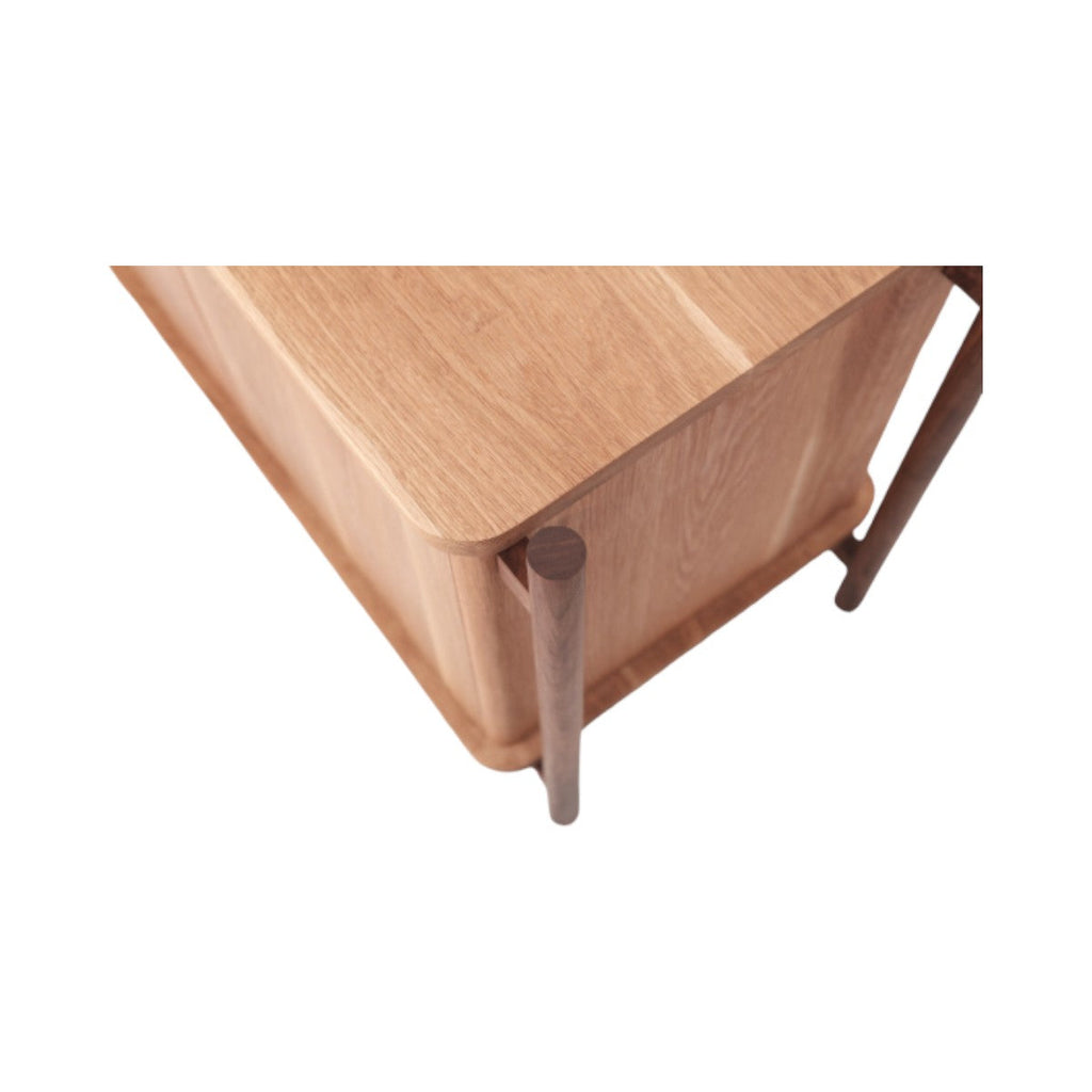 Janis Oak Wood Cabinet detail of the sturdy solid walnut base