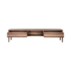 Mac Walnut Wood Sideboard with open doors showing interior shelves