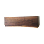 Maceo walnut wood sideboard cabinet front view.
