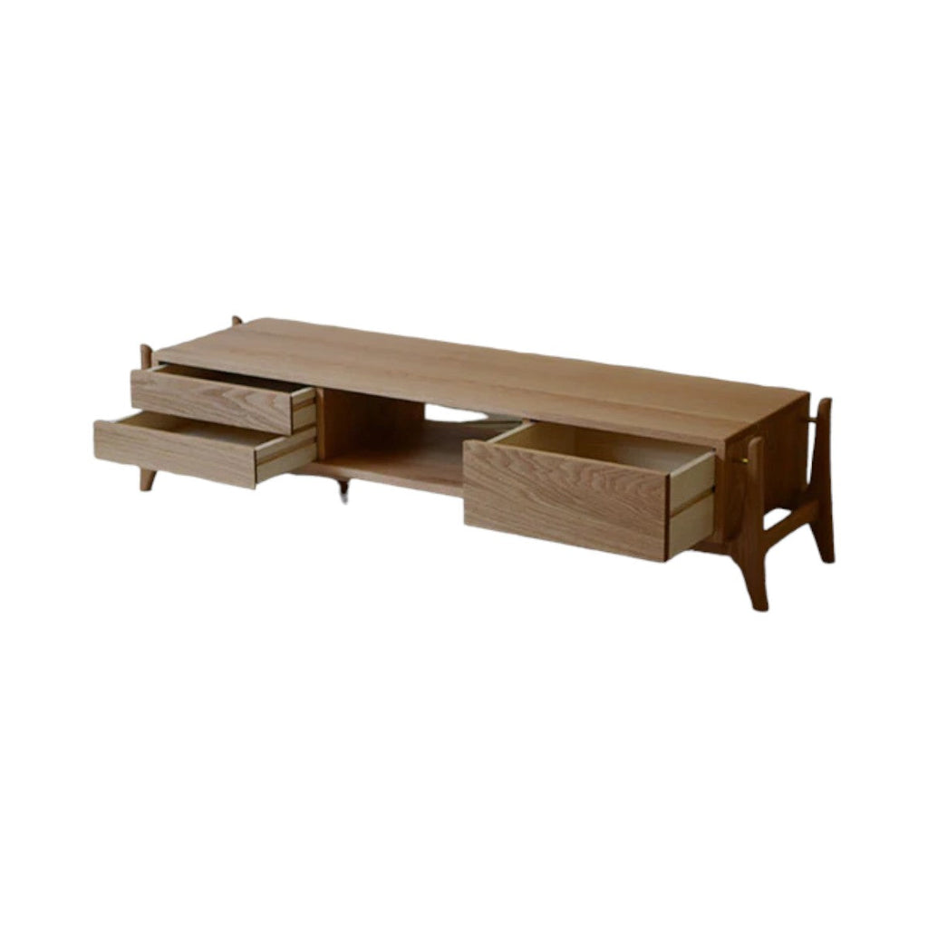 Malina Oak Wood TV Unit with open drawers