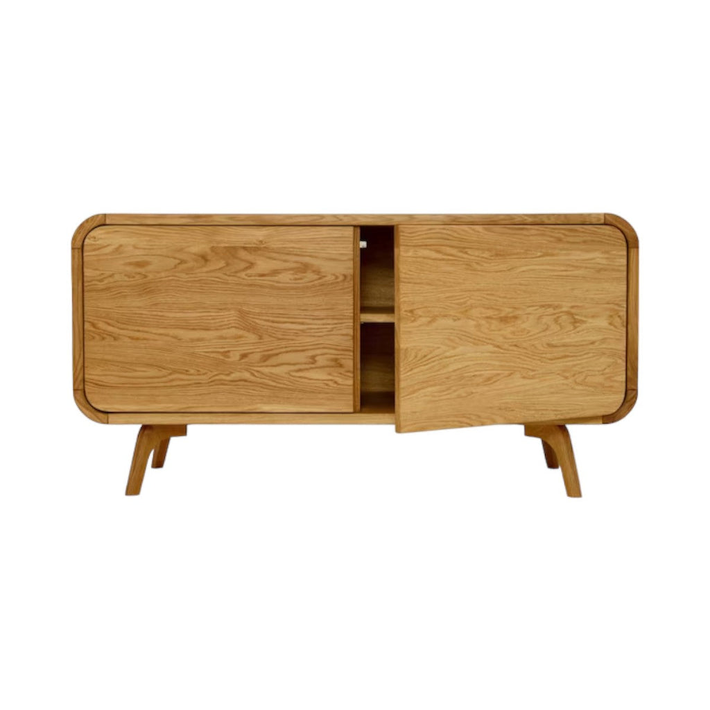 Maram Oak Wood Sideboard with open drawers