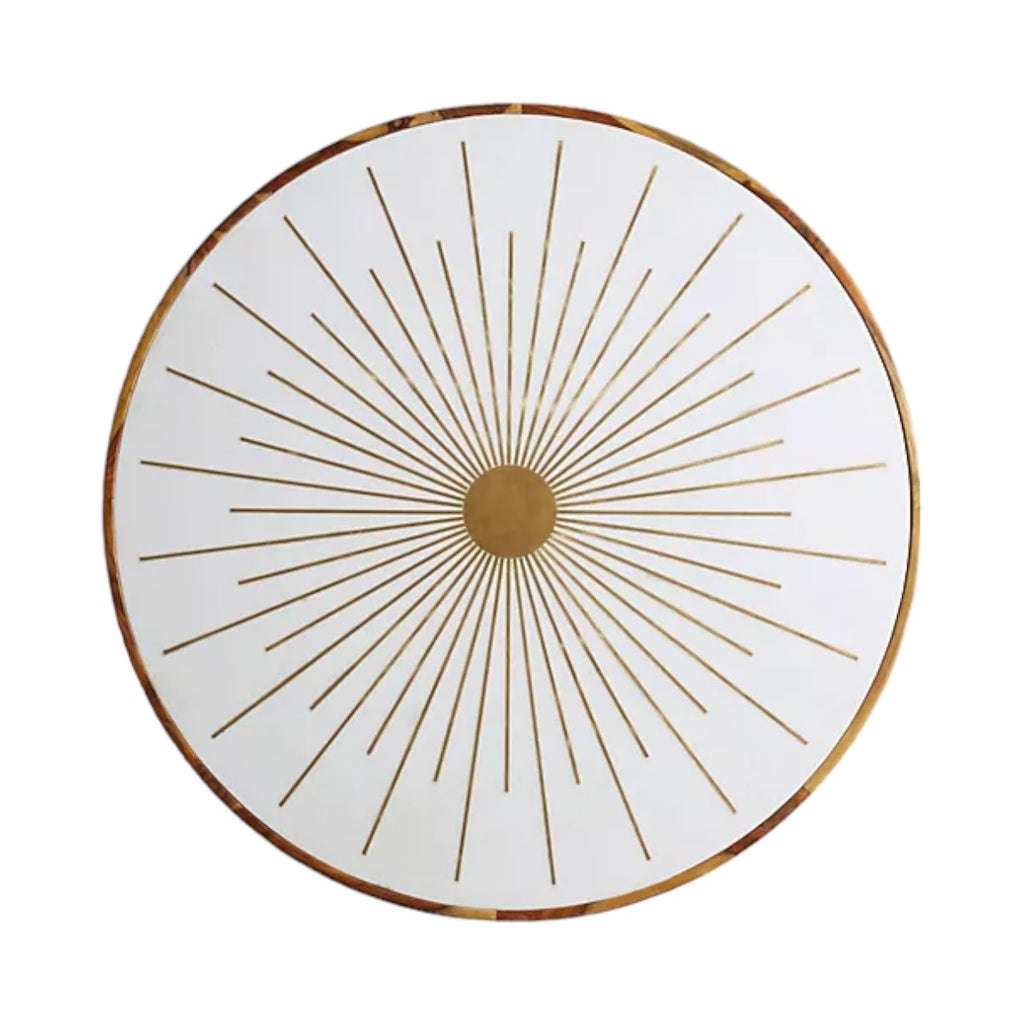Top view of Maren round starburst coffee table in brass finish