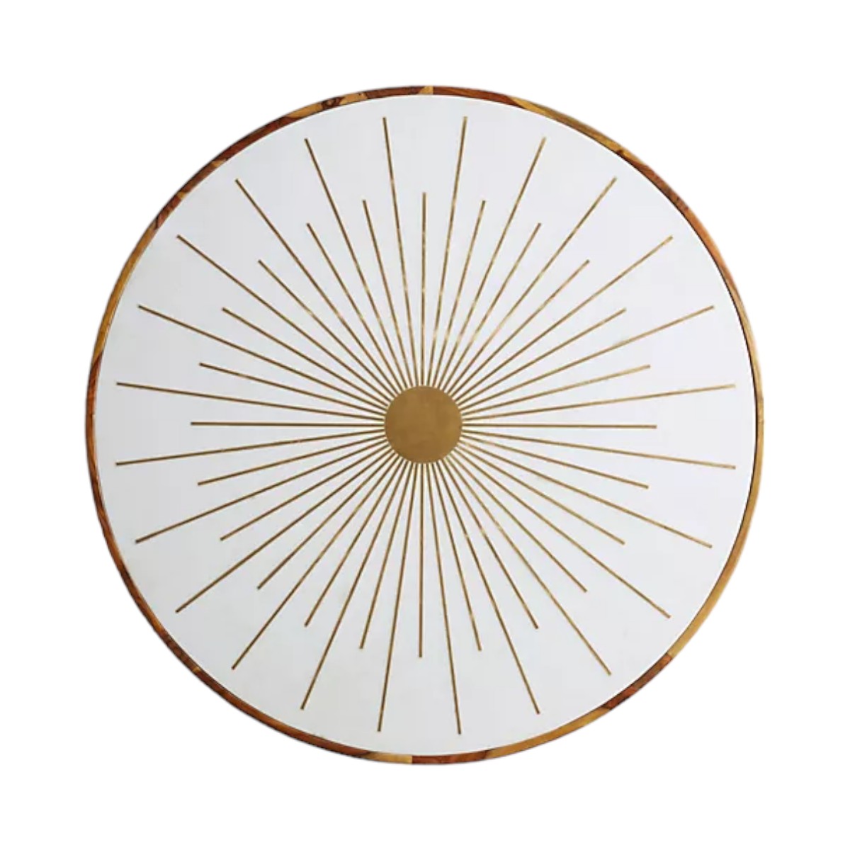 Top view of Maren round starburst coffee table in brass finish