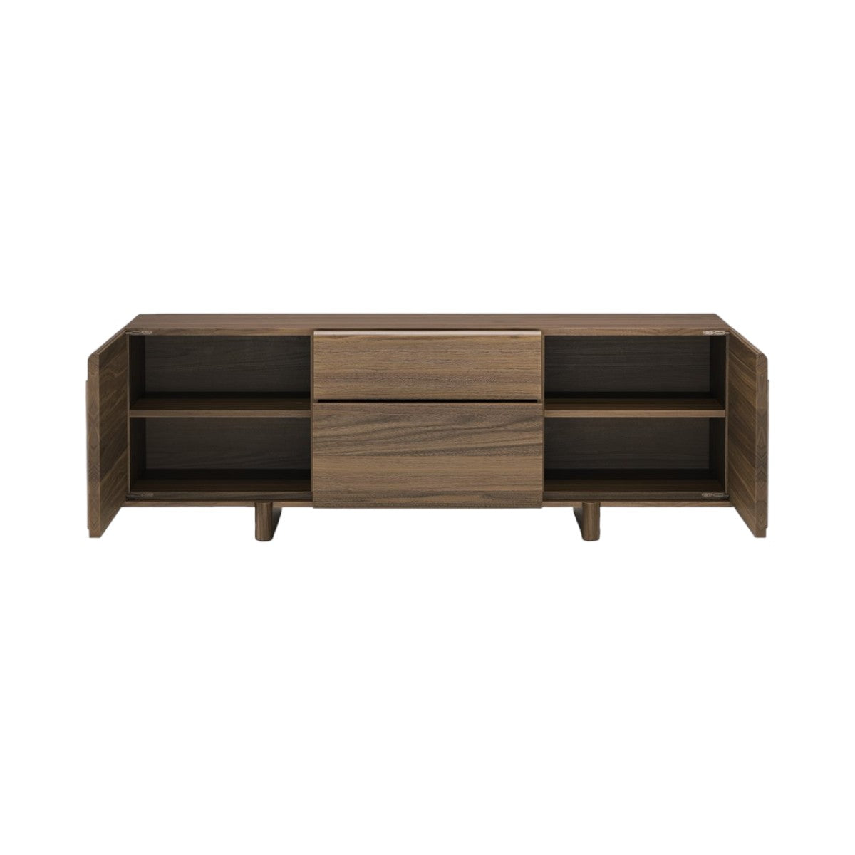 Melanion Walnut Wood TV Unit with open doors showing interior