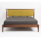 Abbott Walnut Wood Upholstered Headboard Bed for bedroom