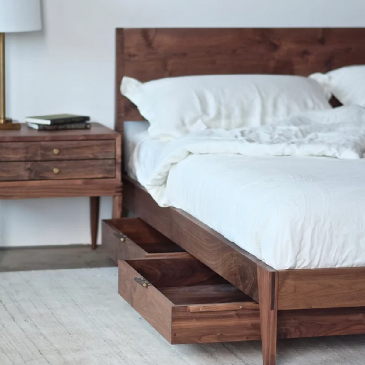 Aceline Walnut Wood Storage Bed finish