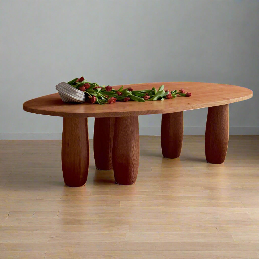 Asymmetric White Dining Table With Oval Legs